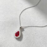 Halo setting pear cut lab grown ruby pendant necklace 3 Halo setting pear cut lab grown ruby pendant necklace 03