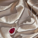 Halo setting pear cut lab grown ruby pendant necklace 4 Halo setting pear cut lab grown ruby pendant necklace 02