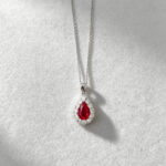 Halo setting pear cut lab grown ruby pendant necklace 2 Halo setting pear cut lab grown ruby pendant necklace 03