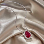 Halo setting pear cut lab grown ruby pendant necklace 3 Halo setting pear cut lab grown ruby pendant necklace 02
