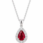 Halo setting pear cut lab grown ruby pendant necklace 1 Halo setting pear cut lab grown ruby pendant necklace 03