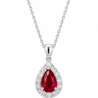Halo setting pear cut lab grown ruby pendant necklace 03