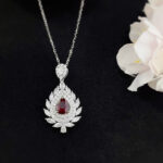 Halo setting pear cut lab grown ruby pendant necklace 01
