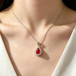 Halo setting pear cut lab grown ruby pendant necklace 5 Halo setting pear cut lab grown ruby pendant necklace 03