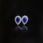 Halo setting pear cut lab grown sapphire earrings stud 2 Halo setting pear cut lab grown sapphire earrings stud