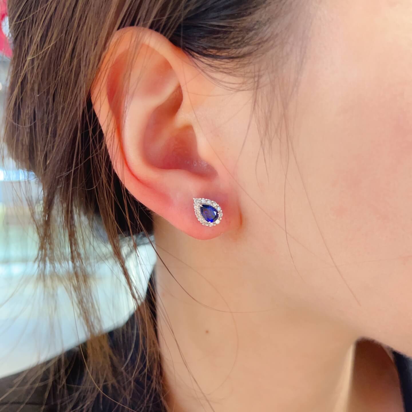 Halo setting pear cut lab grown sapphire earrings stud Halo setting pear cut lab grown sapphire earrings stud