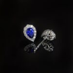 Halo setting pear cut lab grown sapphire earrings stud 4 Halo setting pear cut lab grown sapphire earrings stud