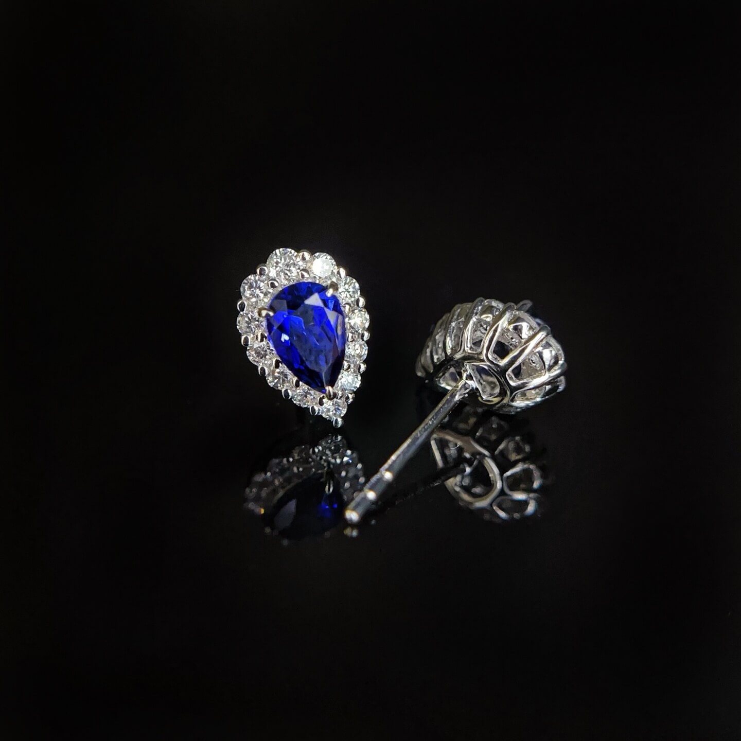 Halo setting pear cut lab grown sapphire earrings stud Halo setting pear cut lab grown sapphire earrings stud