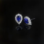 Halo setting pear cut lab grown sapphire earrings stud 3 Halo setting pear cut lab grown sapphire earrings stud