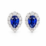 Halo setting pear cut lab grown sapphire earrings stud 1 Halo setting pear cut lab grown sapphire earrings stud