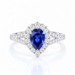 Halo setting pear cut lab grown sapphire engagement ring 1 Halo setting pear cut lab grown sapphire engagement ring 02