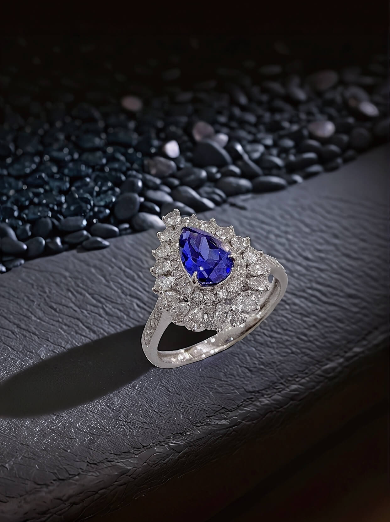 Halo setting pear cut lab grown sapphire engagement ring 01 Halo setting pear cut lab grown sapphire engagement ring 01