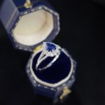 Halo setting pear cut lab grown sapphire engagement ring 4 Halo setting pear cut lab grown sapphire engagement ring 02
