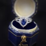 Halo setting pear cut lab grown sapphire engagement ring 3 Halo setting pear cut lab grown sapphire engagement ring 02