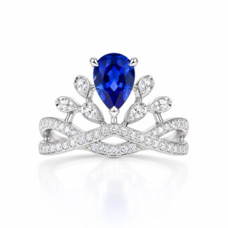 Halo setting pear cut lab grown sapphire engagement ring 03