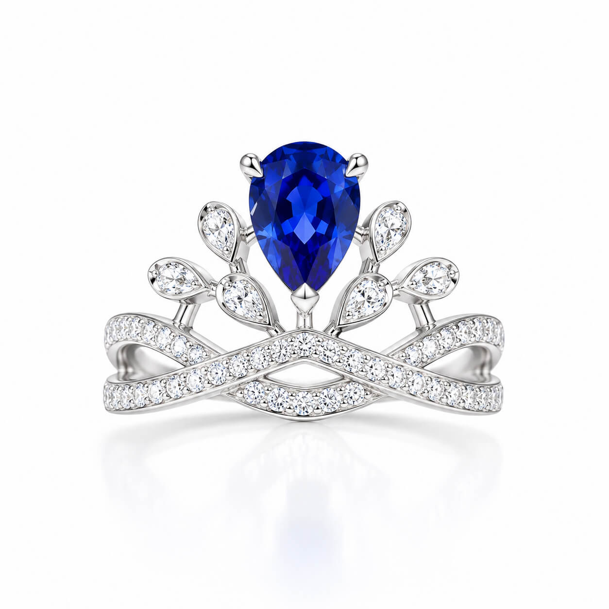 Halo setting pear cut lab grown sapphire engagement ring 03 Halo setting pear cut lab grown sapphire engagement ring 03