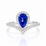 Halo setting pear cut lab grown sapphire engagement ring 04