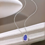 Halo setting pear cut lab grown sapphire pendant necklace 4 Halo setting pear cut lab grown sapphire pendant necklace 02