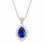 Halo setting pear cut lab grown sapphire pendant necklace 1 Halo setting pear cut lab grown sapphire pendant necklace 01
