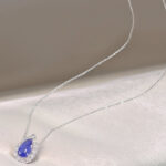 Halo setting pear cut lab grown sapphire pendant necklace 3 Halo setting pear cut lab grown sapphire pendant necklace 02