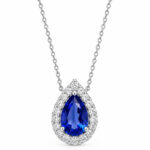 Halo setting pear cut lab grown sapphire pendant necklace 1 Halo setting pear cut lab grown sapphire pendant necklace 02