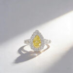 Halo setting pear cut lab grown yellow diamond engagement ring 2 Halo setting pear cut lab grown yellow diamond engagement ring