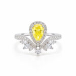 Halo setting pear cut lab grown yellow diamond engagement ring