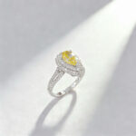 Halo setting pear cut lab grown yellow diamond engagement ring 3 Halo setting pear cut lab grown yellow diamond engagement ring
