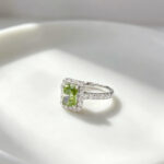 Halo setting radiant cut lab grown green diamond engagement ring