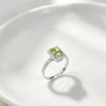 Halo setting radiant cut lab grown green diamond engagement ring
