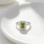 Halo setting radiant cut lab grown green diamond engagement ring