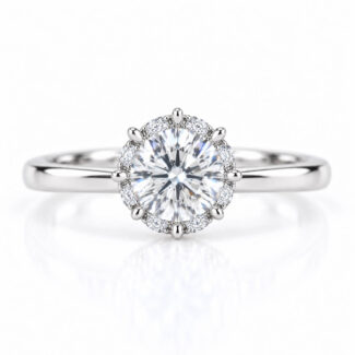Halo setting round cut lab grown diamond engagement ring