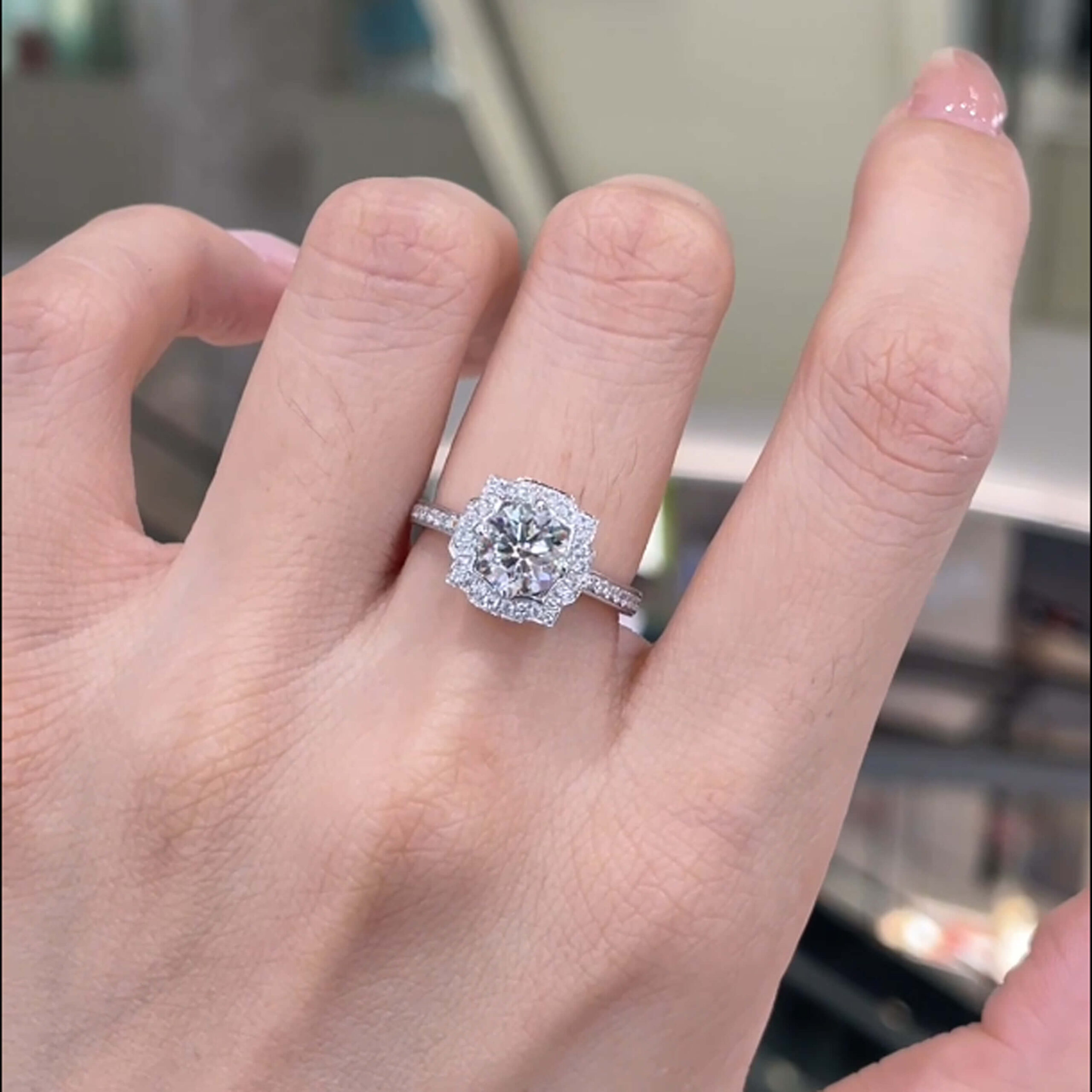 Halo setting round cut lab grown diamond engagement ring Halo setting round cut lab grown diamond engagement ring