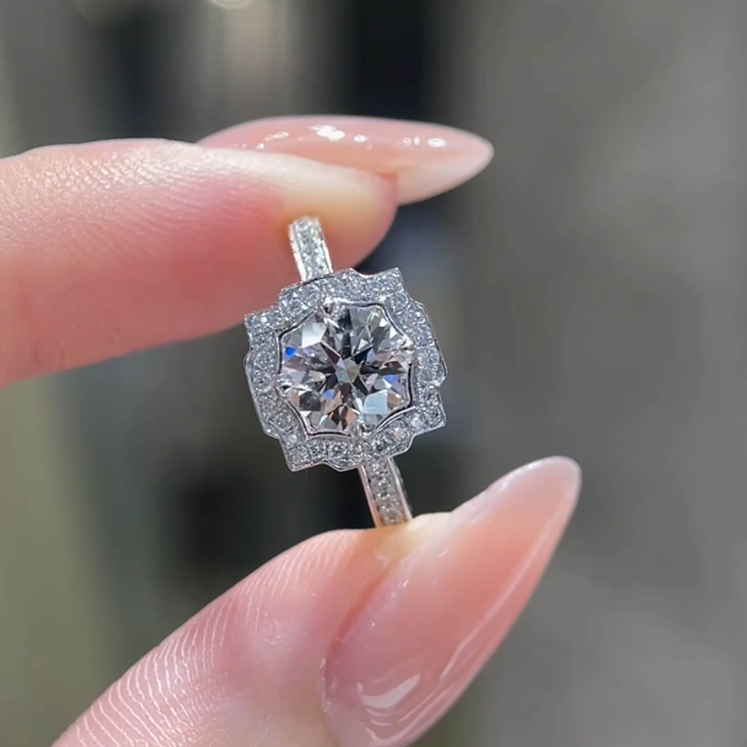 Halo setting round cut lab grown diamond engagement ring Halo setting round cut lab grown diamond engagement ring