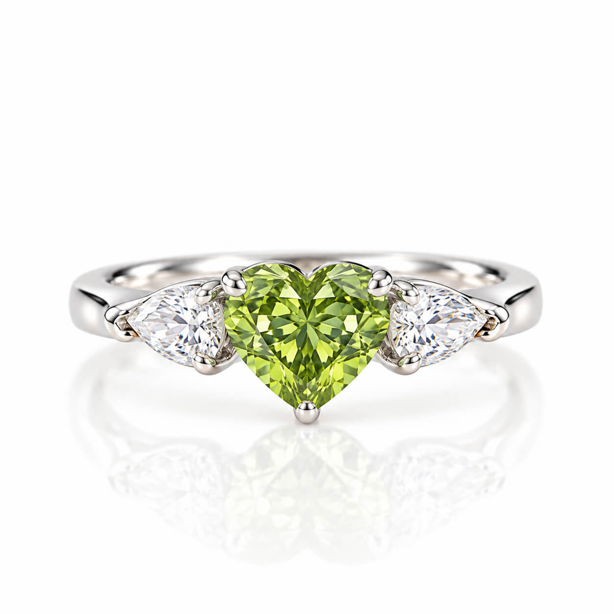 Heart cut lab grown green diamond three stones engagement ring Heart cut lab grown green diamond three stones engagement ring