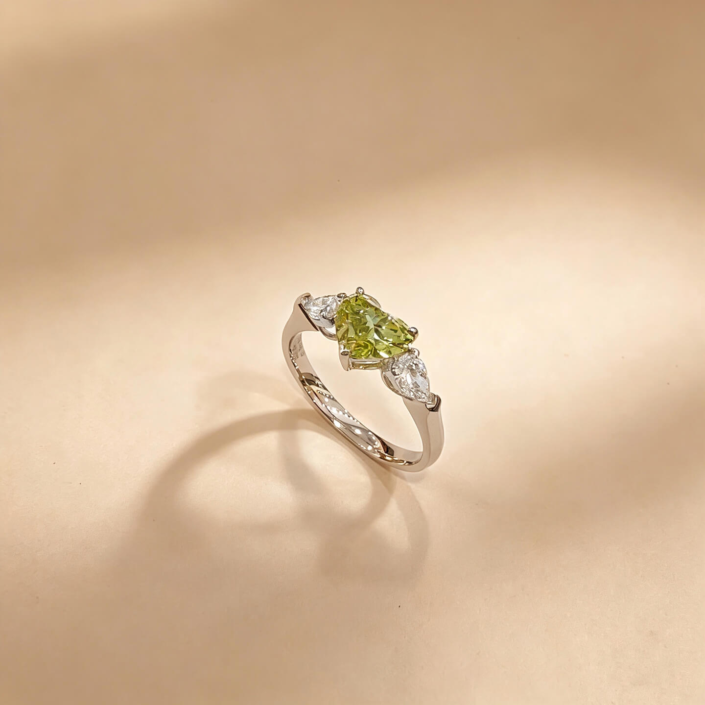 Heart cut lab grown green diamond three stones engagement ring Heart cut lab grown green diamond three stones engagement ring