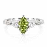 Marquise cut lab grown green diamond three stones engagement ring 1 Marquise cut lab grown green diamond three stones engagement ring