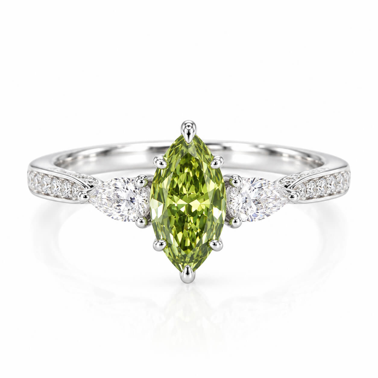 Marquise cut lab grown green diamond three stones engagement ring Marquise cut lab grown green diamond three stones engagement ring