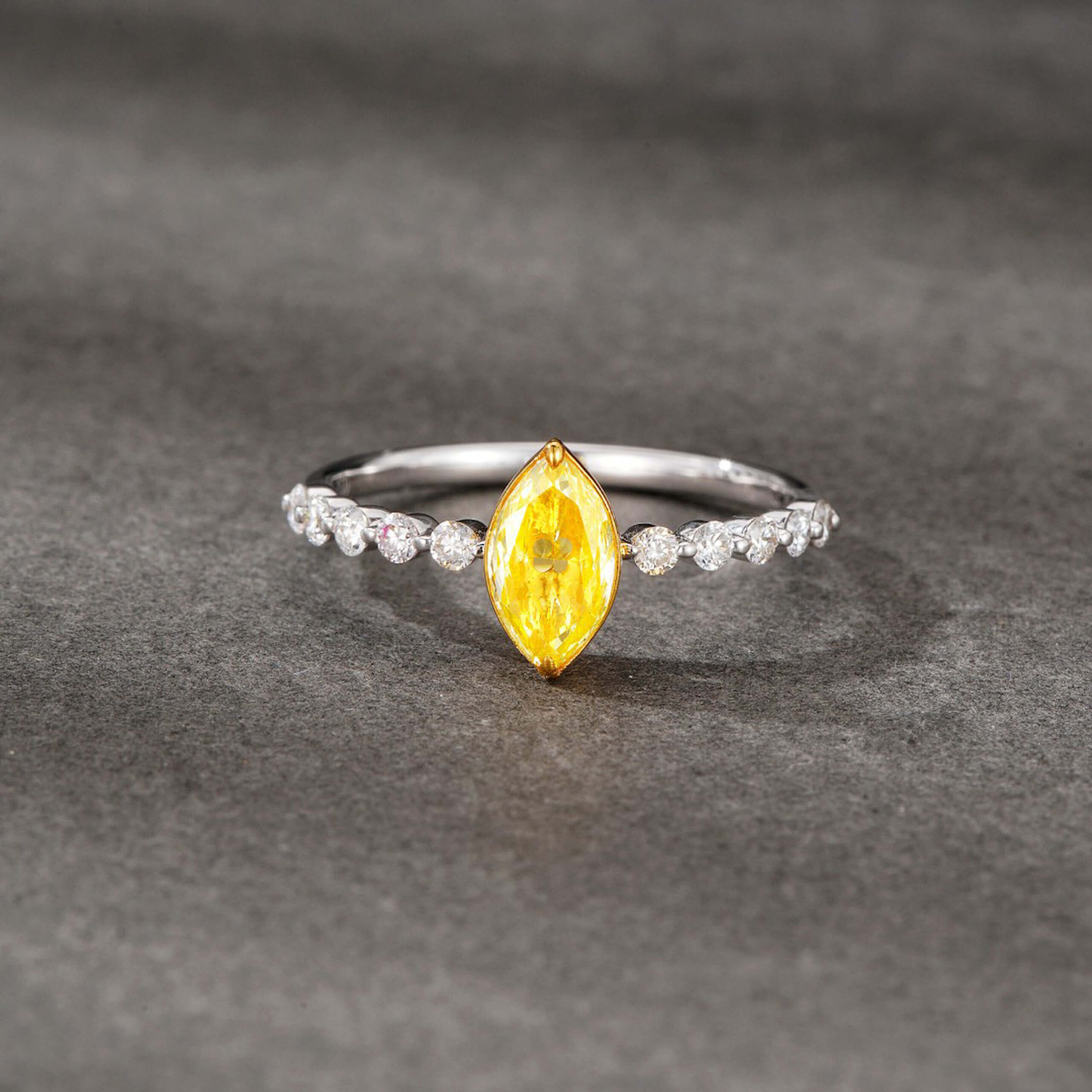 Marquise cut lab grown yellow diamond engagement ring Marquise cut lab grown yellow diamond engagement ring