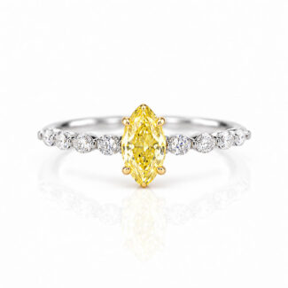 Marquise cut lab grown yellow diamond engagement ring