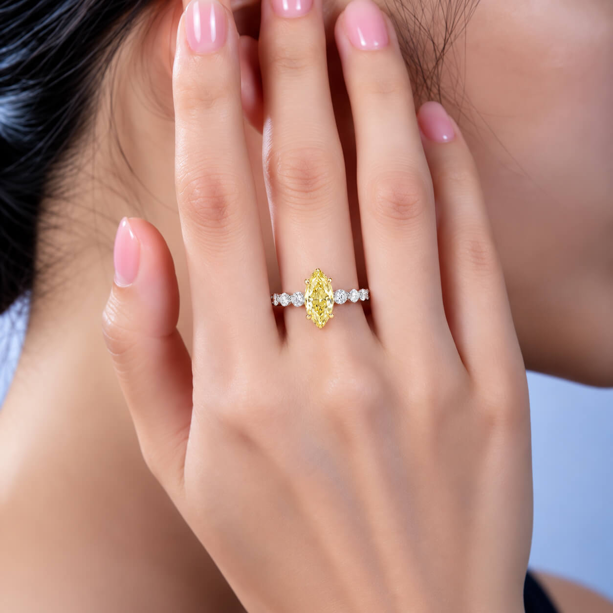Marquise cut lab grown yellow diamond engagement ring Marquise cut lab grown yellow diamond engagement ring