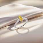 Marquise cut lab grown yellow diamond three stones engagement ring