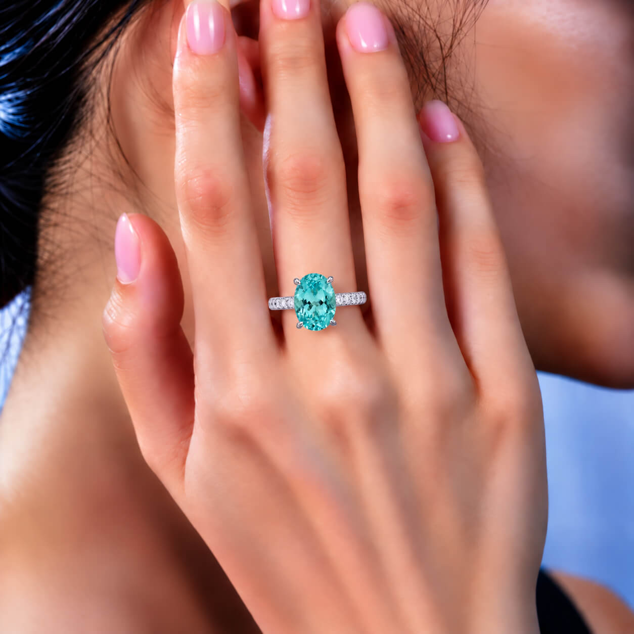 Oval cut lab grown Paraiba engagement ring Oval cut lab grown Paraiba engagement ring