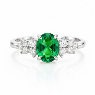 Oval cut lab grown emerald engagement ring