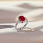 Oval cut lab grown ruby three stones engagement ring 3 Oval cut lab grown ruby three stones engagement ring