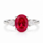 Oval cut lab grown ruby three stones engagement ring 1 Oval cut lab grown ruby three stones engagement ring