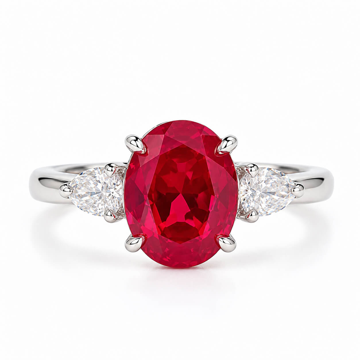 Oval cut lab grown ruby three stones engagement ring Oval cut lab grown ruby three stones engagement ring