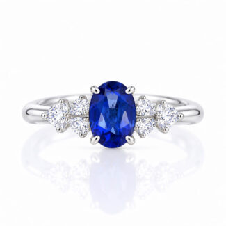 Oval cut lab grown sapphire engagement ring