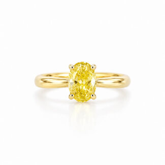 Oval cut lab grown yellow diamond engagement ring
