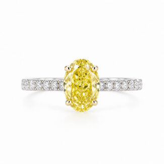 Oval cut lab grown yellow diamond engagement ring
